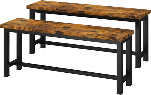 Cvortll 2-Pieces Dining Bench, 39" Rustic Wood Dining Bench Set of 2, Indoor Bench with Metal Legs, Durable and Stable for Kitchen, Living Room, Bedroom, Brown