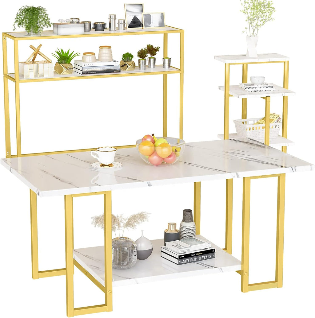 Cvortll Faux Marble Coffee Table With Metal Frame,Coffee Tables for Living Room With Storage,Durable and Dirt Resistant, Easy to Clean,White