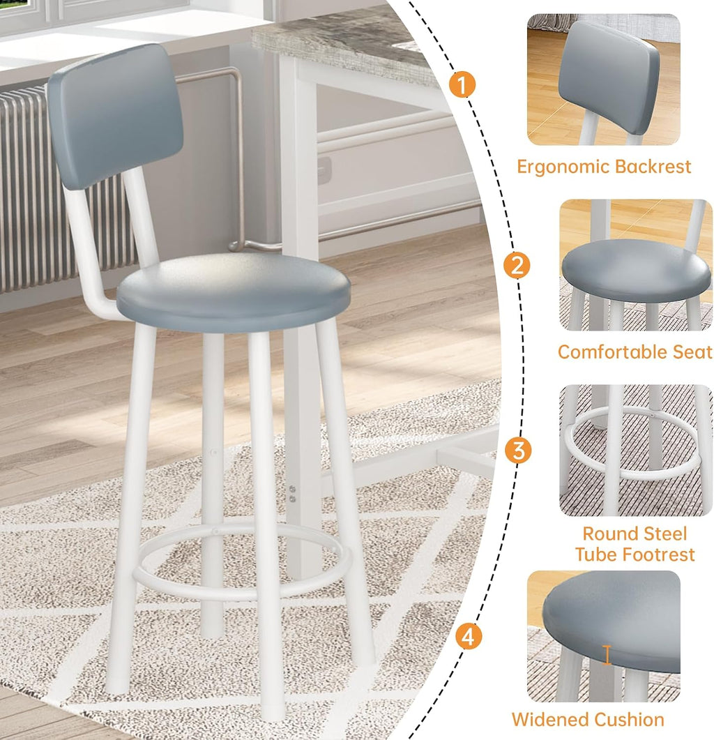 MOOSENG 3 Piece Counter Height Dining Table Set for 2, Bar Table Set of 2 Bistro Kitchen Table Sets with 2 PU Leather Bar Stools, Bar Table Set for Breakfast Nook Small Space
