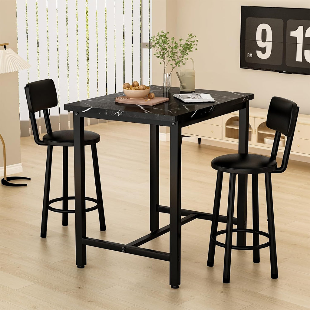 MOOSENG 3 Piece Counter Height Dining Table Set for 2, Bar Table Set of 2 Bistro Kitchen Table Sets with 2 PU Leather Bar Stools, Bar Table Set for Breakfast Nook Small Space