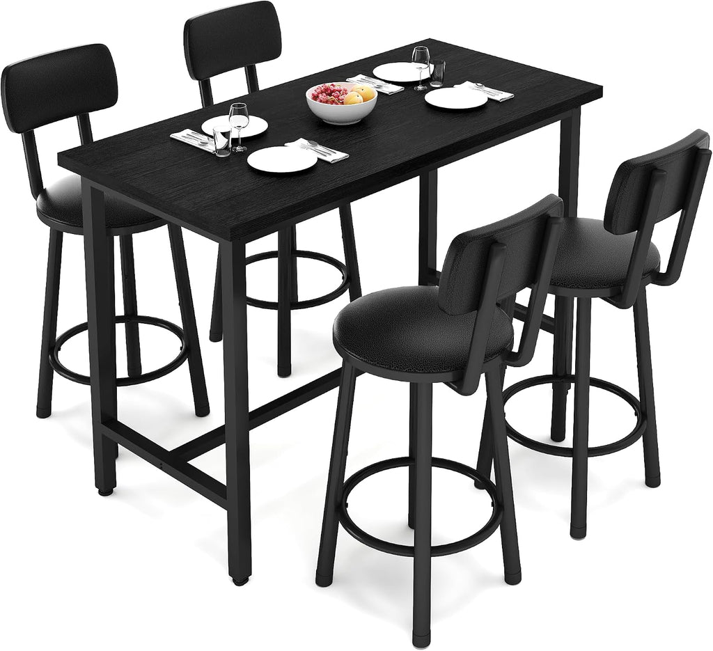 MOOSENG 4-Piece Counter Height Bar Table Dining Set with Metal Frame & 4 PU Stools, Space-Saving for Kitchen, Restaurant, Small Apartment