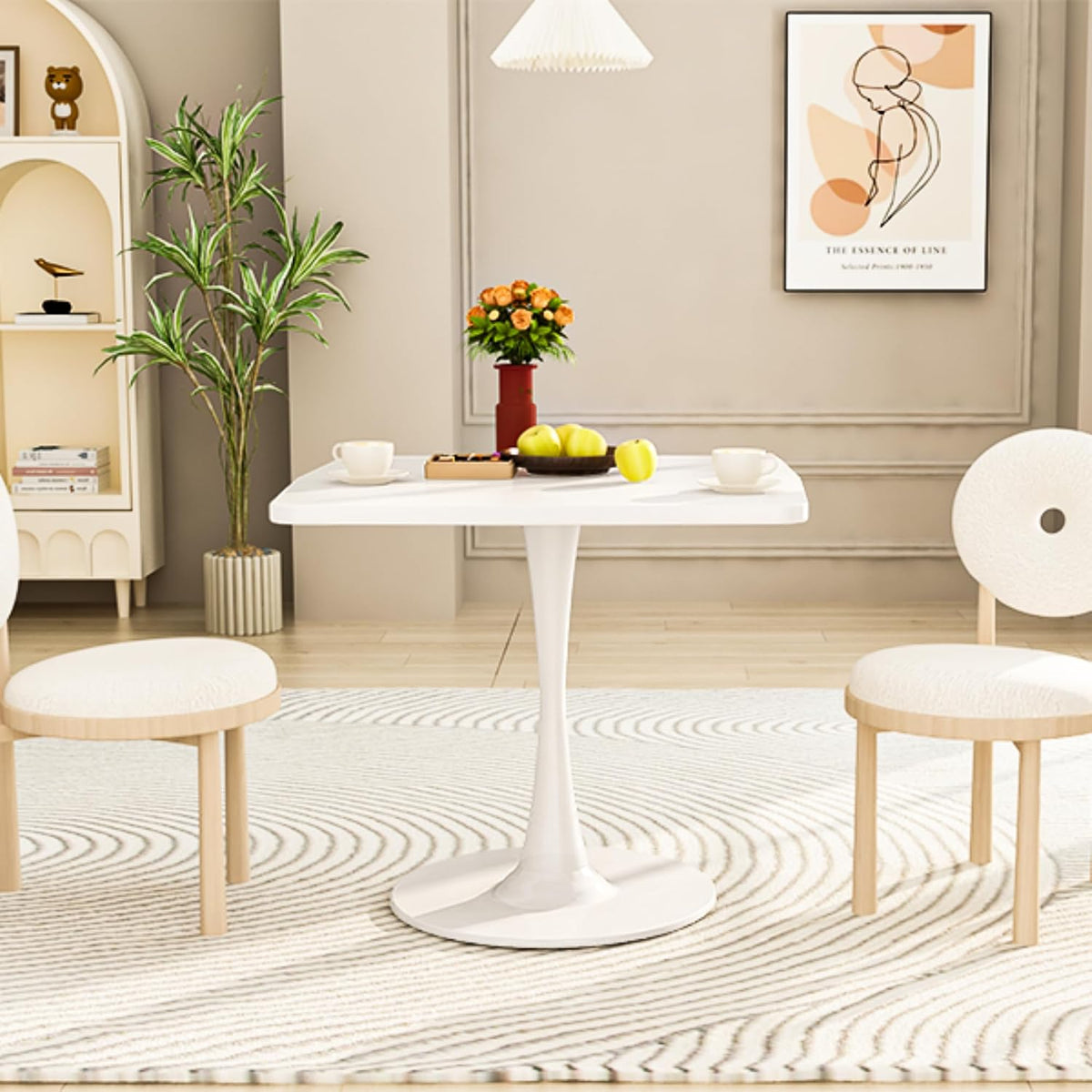 Cvortll White Square Dining Table, Mid-Century Modern Tulip Pedestal Dining Table, Kitchen and Living Room Table for Small Spaces