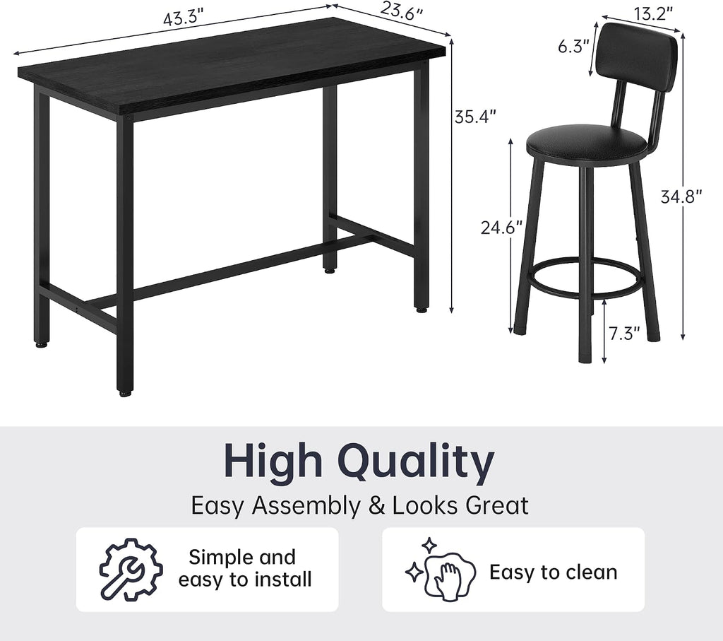 MOOSENG 4-Piece Counter Height Bar Table Dining Set with Metal Frame & 4 PU Stools, Space-Saving for Kitchen, Restaurant, Small Apartment