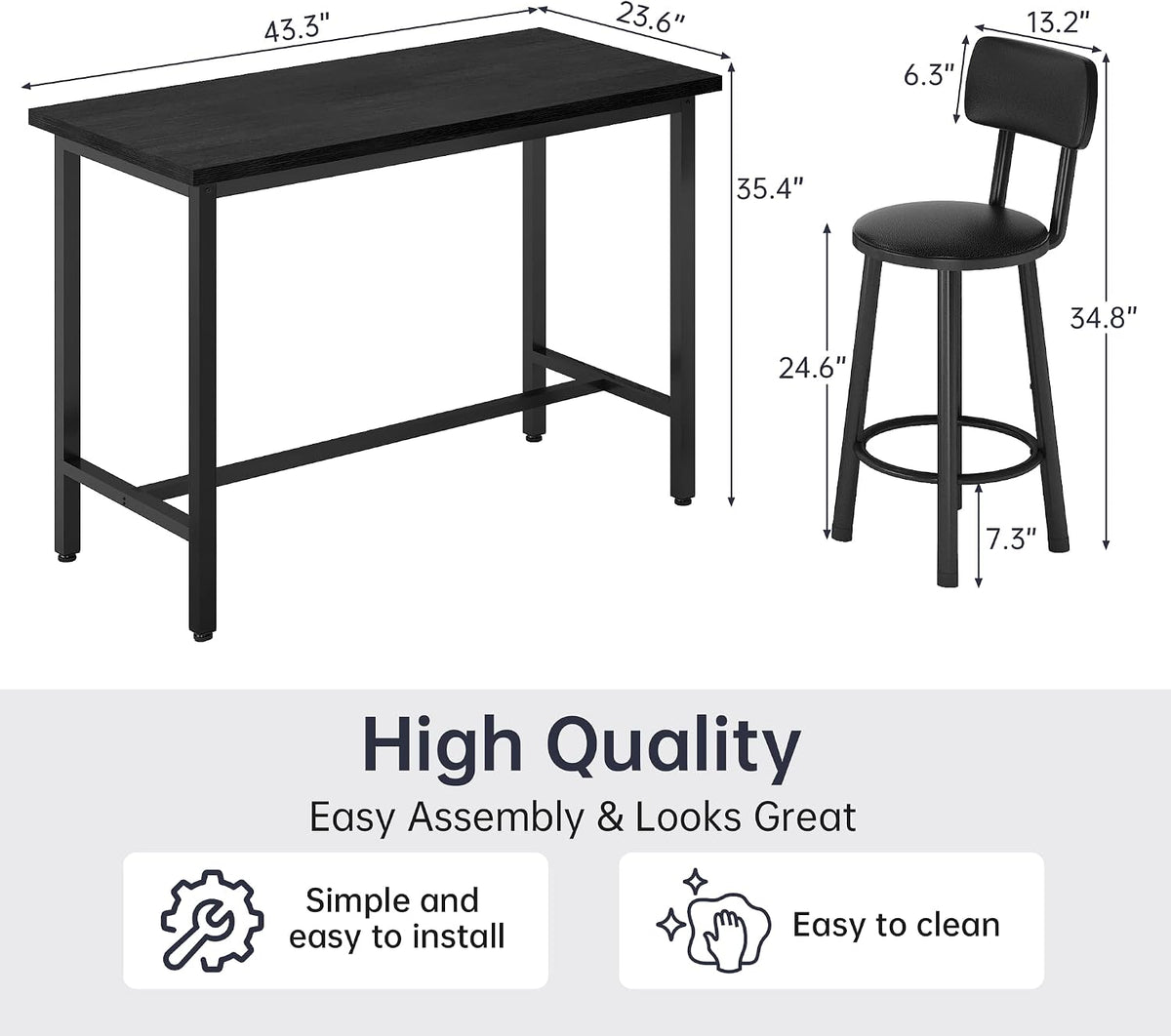 MOOSENG 4-Piece Counter Height Bar Table Dining Set with Metal Frame & 4 PU Stools, Space-Saving for Kitchen, Restaurant, Small Apartment