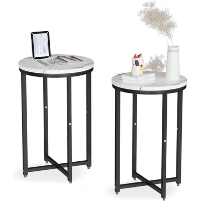 Cvortll Round Side Table Set of 2,Faux Marble White Round End Table,Modern Home Decor Accent Tables for Small Spaces,Living Room,Bedroom