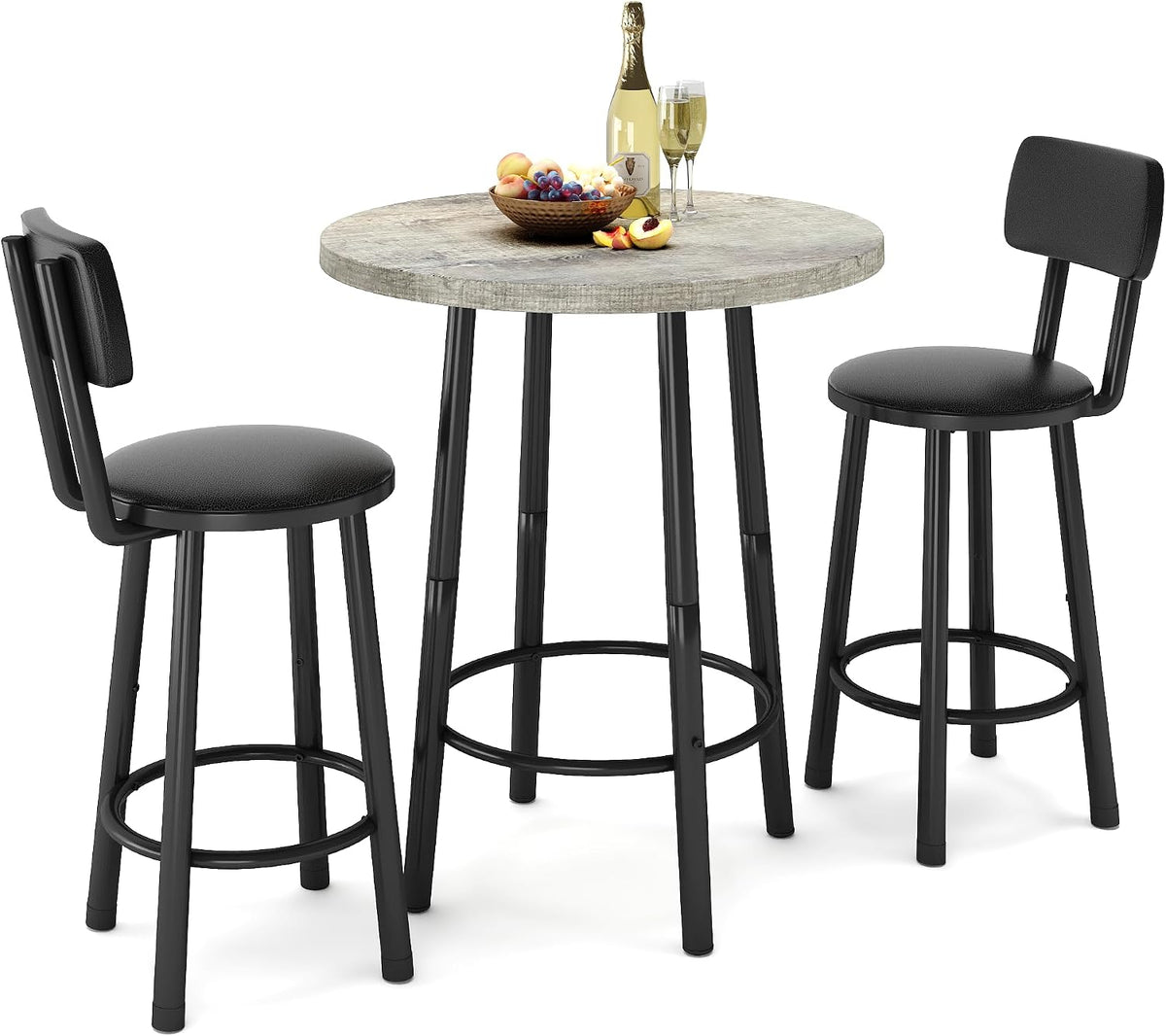 MOOSENG 3 Piece Counter Height Dining Table Set for 2, Bar Table Set of 2 Bistro Kitchen Table Sets with 2 PU Leather Bar Stools, Bar Table Set for Breakfast Nook Small Space