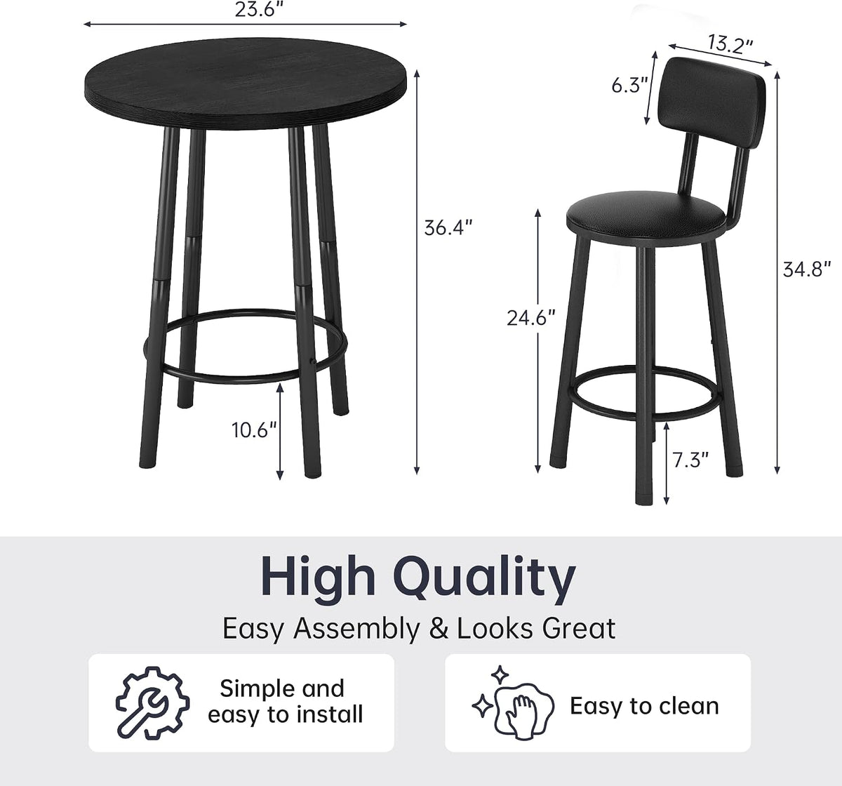 MOOSENG 3 Piece Counter Height Dining Table Set for 2, Bar Table Set of 2 Bistro Kitchen Table Sets with 2 PU Leather Bar Stools, Bar Table Set for Breakfast Nook Small Space