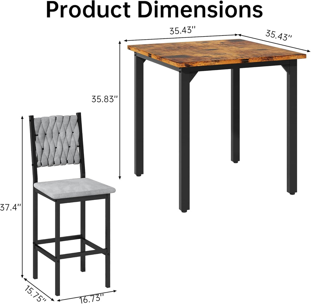 MOOSENG 5-Piece Counter Height Dining Table Set, Square Kitchen Table Set for 4 & 4 Velvet Bar Stools, Modern High Top Compact Dining Set Table for Small Spaces