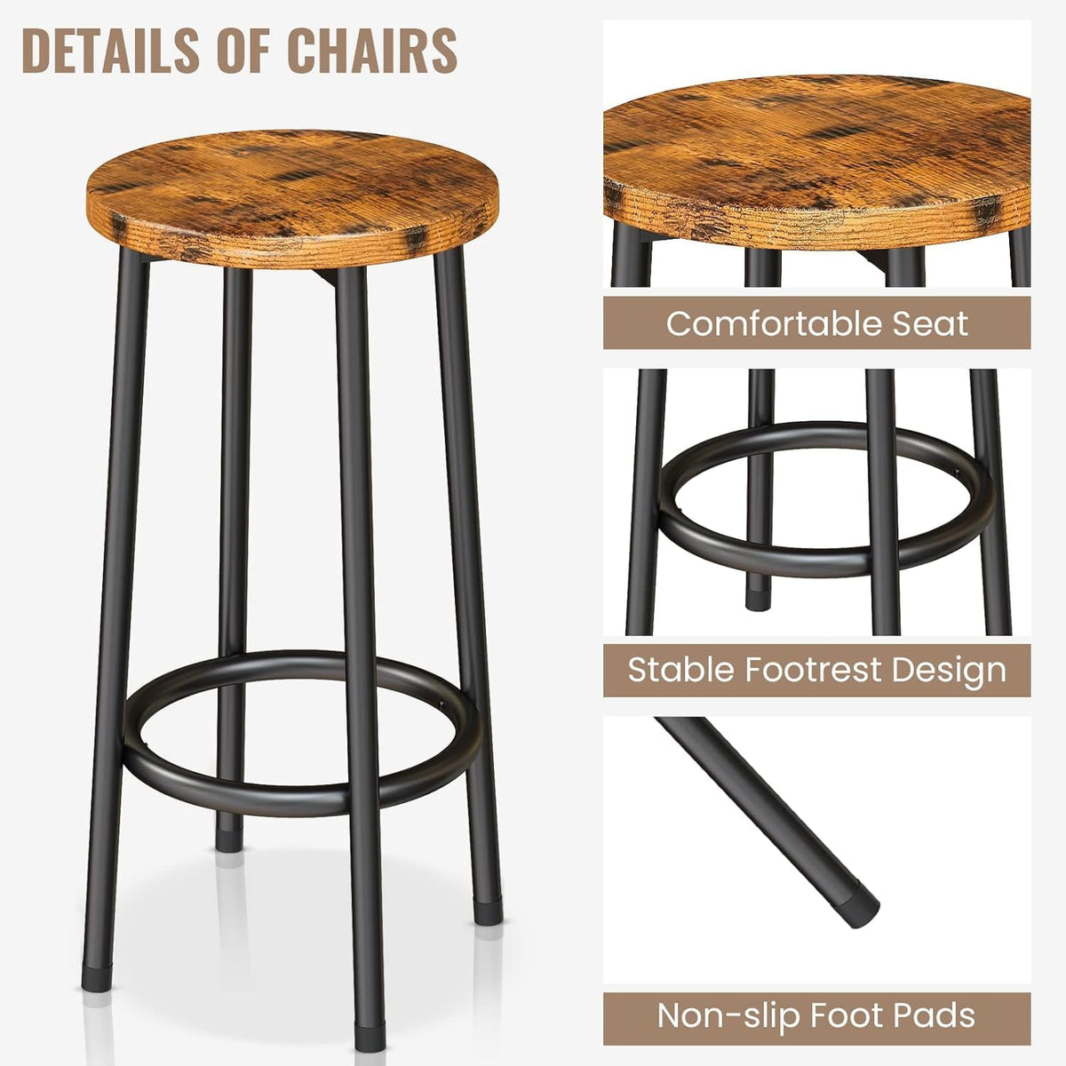 MOOSENG 3-Piece Kitchen Island Set with Storage, Wooden Bar Table and 2 Stools, Industrial Modern Counter Height Dining Table Sets for Small Spaces, Dining Room