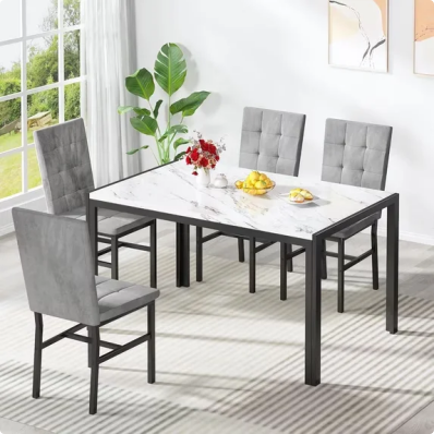 LinkRomat 5-Piece Faux Marble Dining Table Set for 4, Modern Kitchen Table with Chairs, Dinette Dining Room Furniture Set for Compact Space Saving