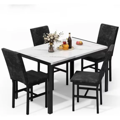 LinkRomat 5-Piece Faux Marble Dining Table Set for 4, Modern Kitchen Table with Chairs, Dinette Dining Room Furniture Set for Compact Space Saving