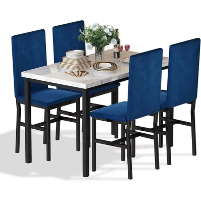 LinkRomat 5-Piece Faux Marble Dining Table Set for 4, Modern Kitchen Table with Chairs, Dinette Dining Room Furniture Set for Compact Space Saving