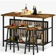 LinkRomat Kitchen Island with Stools & Storage, 3 Piece Modern Bar Table Set for 2, Small Kitchen Table for Apartment, Home Bar, Dining Room, White