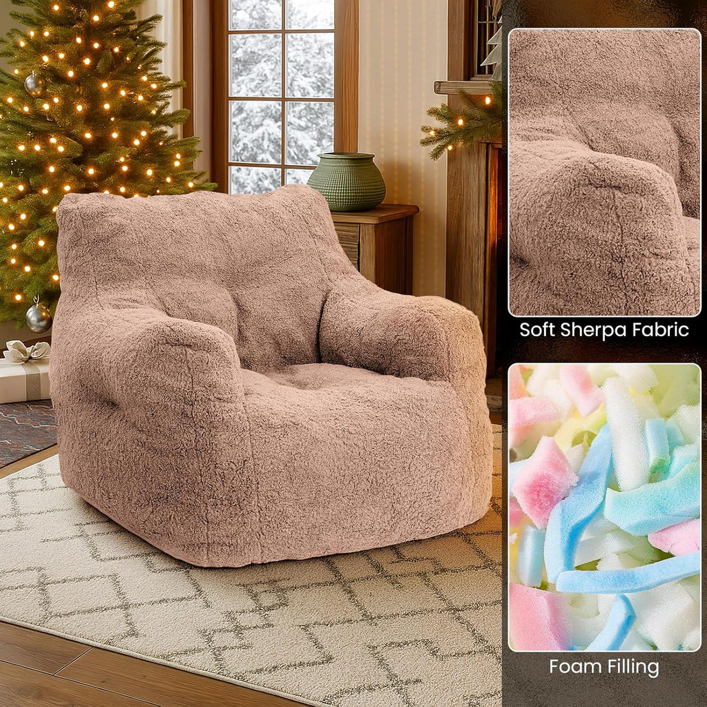 LinkRomat Bean Bag Chair, Bean Bag Sofa with Tufted Soft Stuffed Filling, Fluffy and Lazy Sofa with Premium Memory Foam Filler for Living Room, Bedroom, Dorm