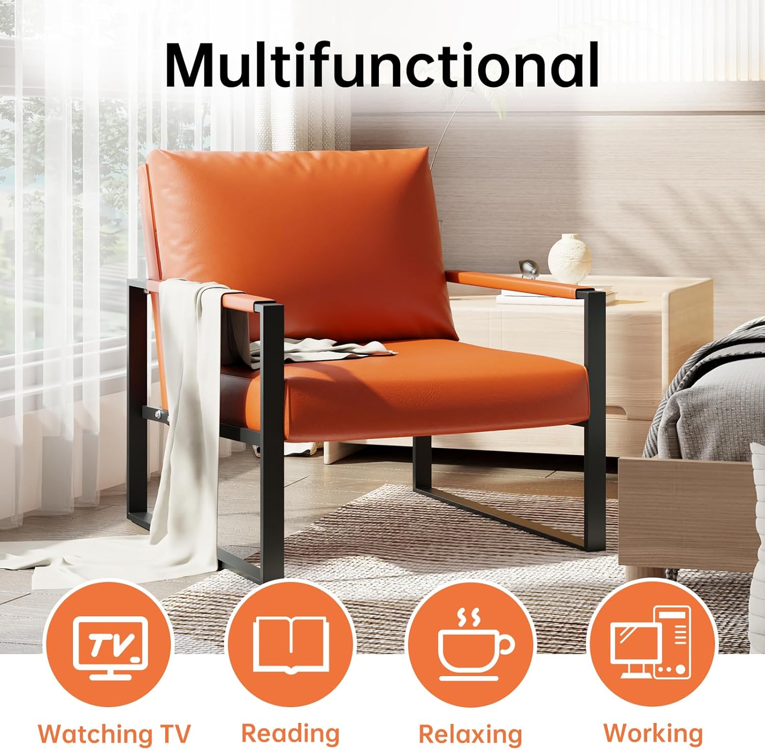 LinkRomat Accent Chair Set of 2 Leather Modern Comfortable Waiting Room Chairs Easy to Clean Couch Chair for Bedroom Living Room Office,Orange
