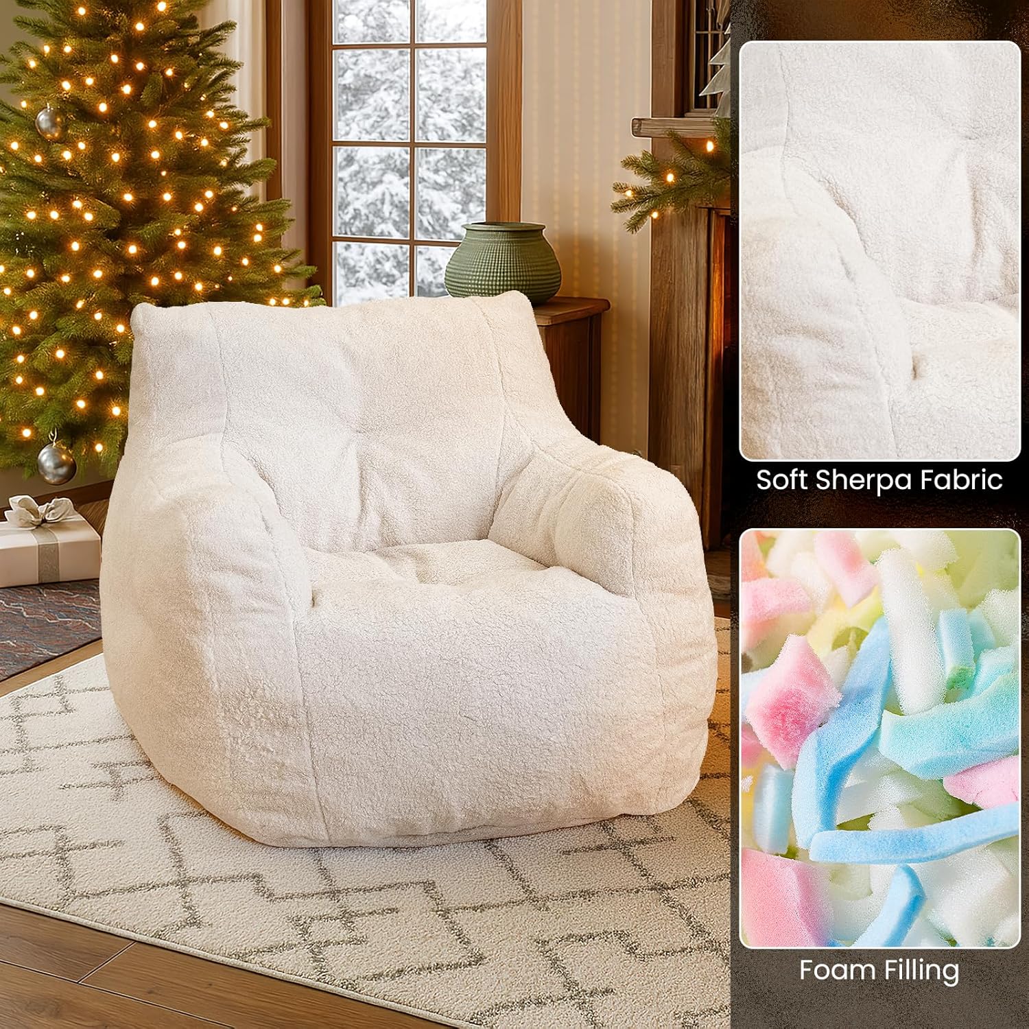 LinkRomat Bean Bag Chair, Bean Bag Sofa with Tufted Soft Stuffed Filling, Fluffy and Lazy Sofa with Premium Memory Foam Filler for Living Room, Bedroom, Dorm