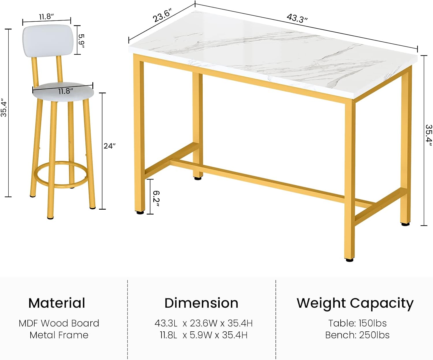 LinkRomat Modern Dining Table Set for 4,Artificial Marble Surface with 4 PU Cushioned Chairs,bar high table and chair sets,White
