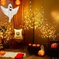 LinkRomat Halloween Tree Set for 3, 4FT 5FT 6FT with 200 LED Lights & 24 Ornaments, Halloween Decorations Home Party Indoor Outdoor