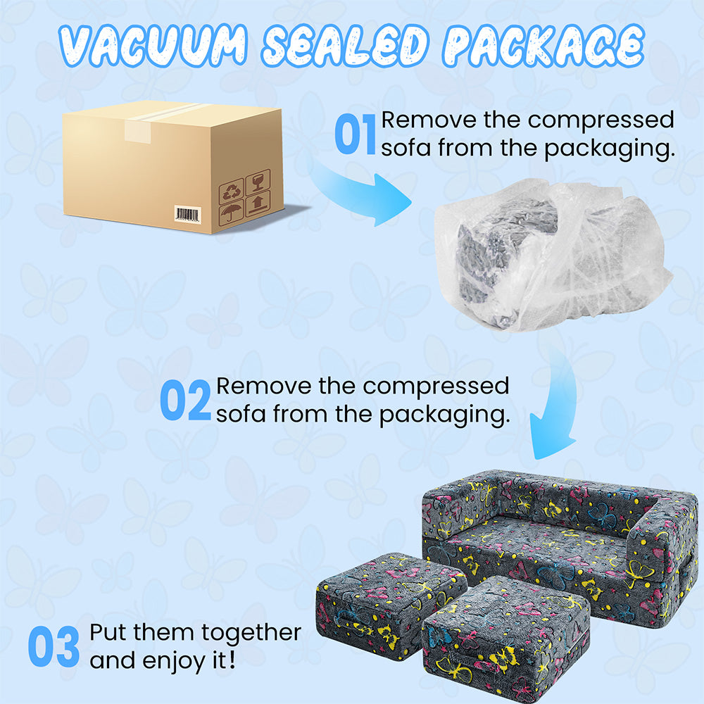 LinkRomat Modular Kids Play Couch, Toddler & Child Sectional Sofa, Glow in Dark, 3-in-1 Convertible Play Couch with High-Density Foam for Boys Girls
