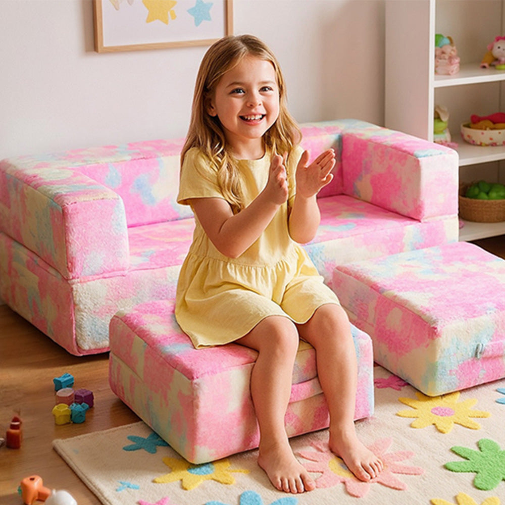 LinkRomat Modular Kids Play Couch, Toddler & Child Sectional Sofa, Glow in Dark, 3-in-1 Convertible Play Couch with High-Density Foam for Boys Girls