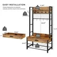 LinkRomat Hall Tree, Entryway Coat Rack with Drawer, Industrial 5 in 1 Entryway Bench with Storage Shoe Rack and 12 Hooks, Freestanding Home Organizer with Shelf & Grid Panel, Anti-Dumping