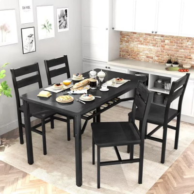 Cvortll Farmhouse Dining Table Set for 4, Wood Kitchen Table Chairs Set with Storage, Space-Saving Dinette Set for Breakfast Nook