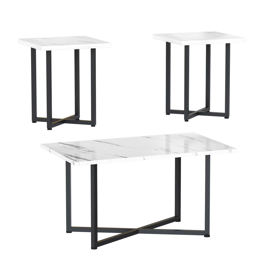 MOOSENG Coffee Table Set of 3, Industrial Vintage Wood Coffee Table with 2 Square End Side Tables, Easy Assembly Living Room Table Set for Offices, Living Rooms and Apartments