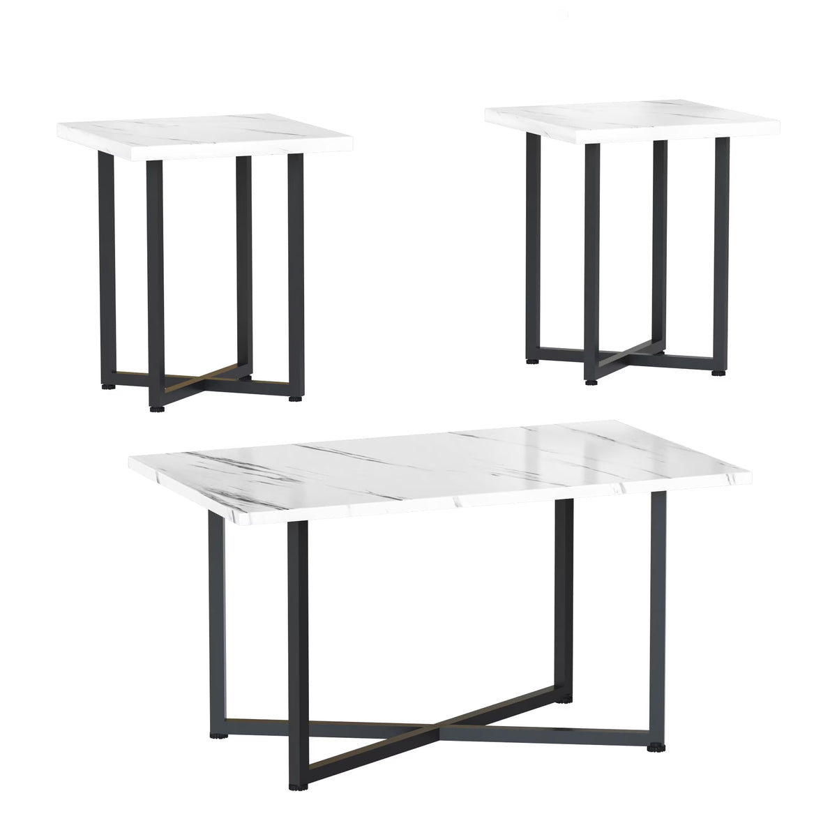 MOOSENG Coffee Table Set of 3, Industrial Vintage Wood Coffee Table with 2 Square End Side Tables, Easy Assembly Living Room Table Set for Offices, Living Rooms and Apartments