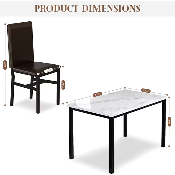 Cvortll 5‑Piece Dining Table Set, 30.1"H Kitchen Table with Faux Marble Top and 4 Chairs, Seats 4