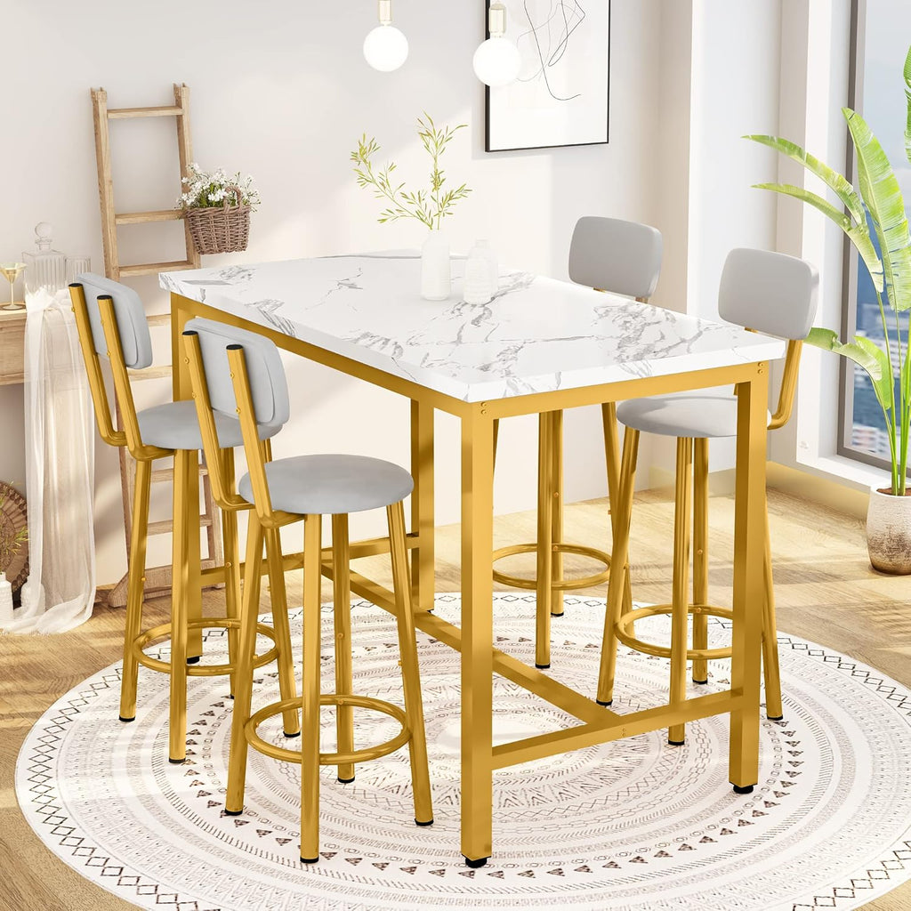 MOOSENG 4-Piece Counter Height Bar Table Dining Set with Metal Frame & 4 PU Stools, Space-Saving for Kitchen, Restaurant, Small Apartment
