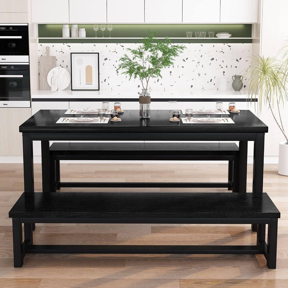 Recaceik 3 Piece Dining Room Table 28.7"H and Long Benches Suitable for Families of Four to Six