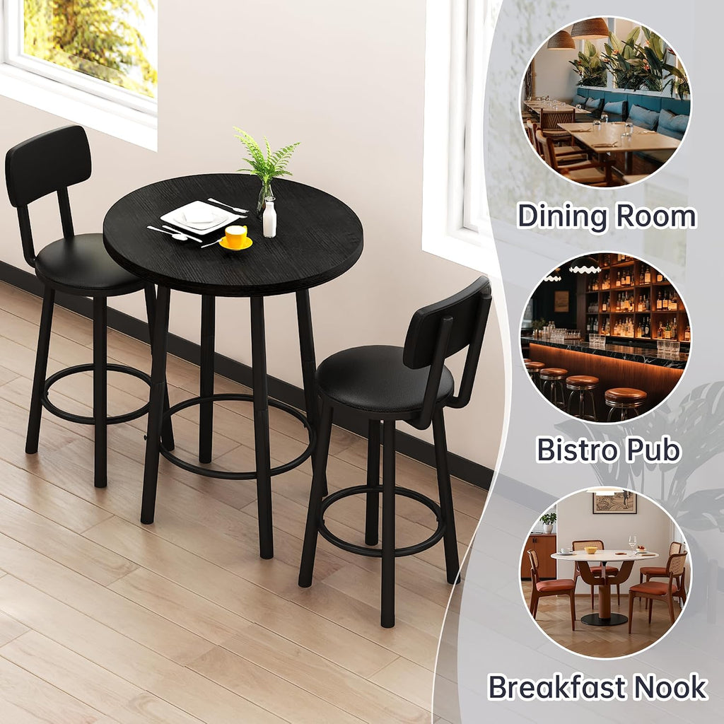 MOOSENG 3 Piece Counter Height Dining Table Set for 2, Bar Table Set of 2 Bistro Kitchen Table Sets with 2 PU Leather Bar Stools, Bar Table Set for Breakfast Nook Small Space