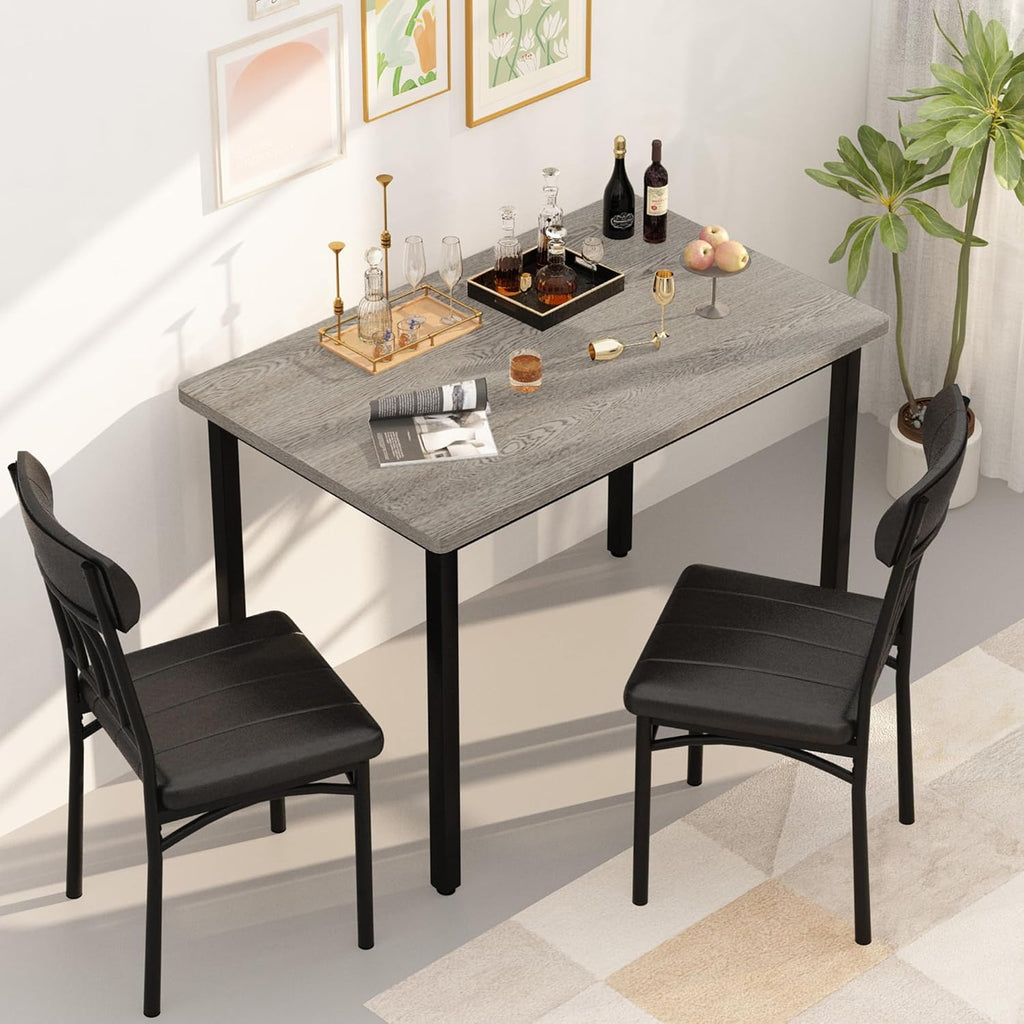 MOOSENG 3-Piece Dining Table Set for 2, Modern Style Kitchen Table and 2 Chairs, Compact Industrial Breakfast Nook Set for Small Spaces, Apartments, Living Room