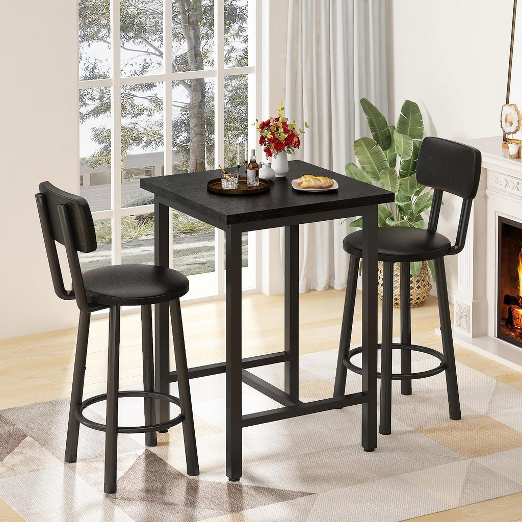 MOOSENG 3 Piece Counter Height Dining Table Set for 2, Bar Table Set of 2 Bistro Kitchen Table Sets with 2 PU Leather Bar Stools, Bar Table Set for Breakfast Nook Small Space