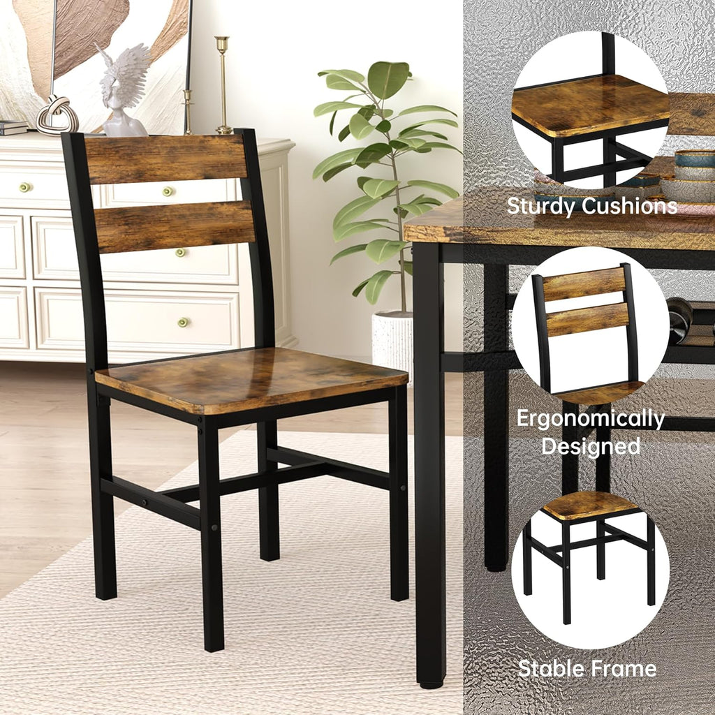 MOOSENG 5-Piece Dining Table Set with Wine Rack, Wood Kitchen Table and Set of 4 Chairs, Space-Saving Farmhouse Dinette Set for Breakfast Nook, Apartment Brown