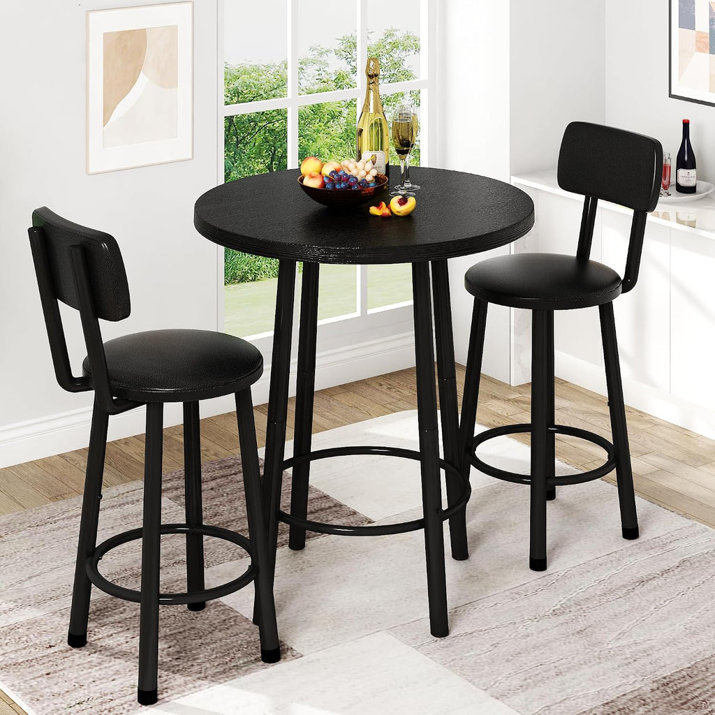 MOOSENG 3 Piece Counter Height Dining Table Set for 2, Bar Table Set of 2 Bistro Kitchen Table Sets with 2 PU Leather Bar Stools, Bar Table Set for Breakfast Nook Small Space