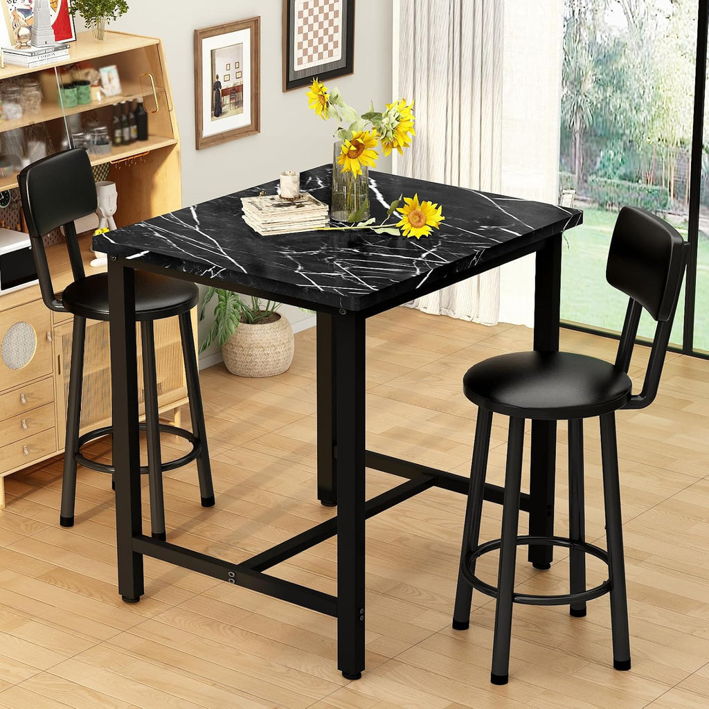 MOOSENG 3 Piece Counter Height Dining Table Set for 2, Bar Table Set of 2 Bistro Kitchen Table Sets with 2 PU Leather Bar Stools, Bar Table Set for Breakfast Nook Small Space