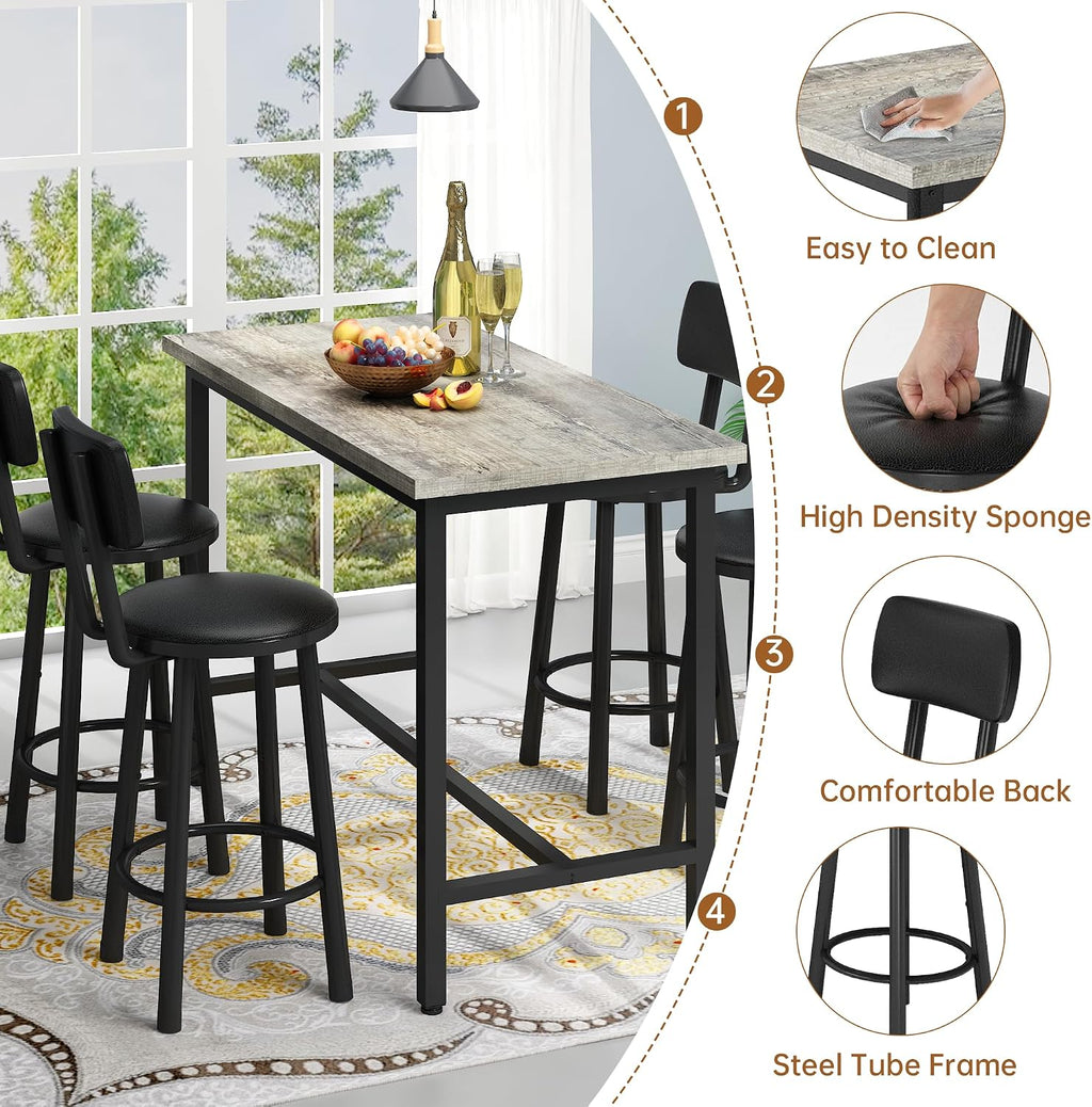 MOOSENG 4-Piece Counter Height Bar Table Dining Set with Metal Frame & 4 PU Stools, Space-Saving for Kitchen, Restaurant, Small Apartment