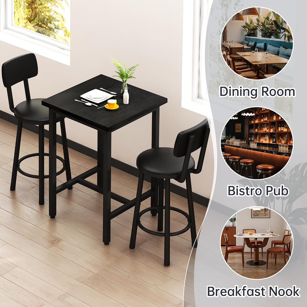 MOOSENG 3 Piece Counter Height Dining Table Set for 2, Bar Table Set of 2 Bistro Kitchen Table Sets with 2 PU Leather Bar Stools, Bar Table Set for Breakfast Nook Small Space