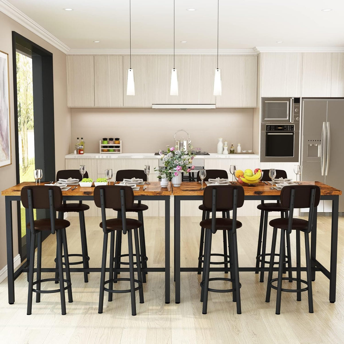 MOOSENG 4-Piece Counter Height Bar Table Dining Set with Metal Frame & 4 PU Stools, Space-Saving for Kitchen, Restaurant, Small Apartment