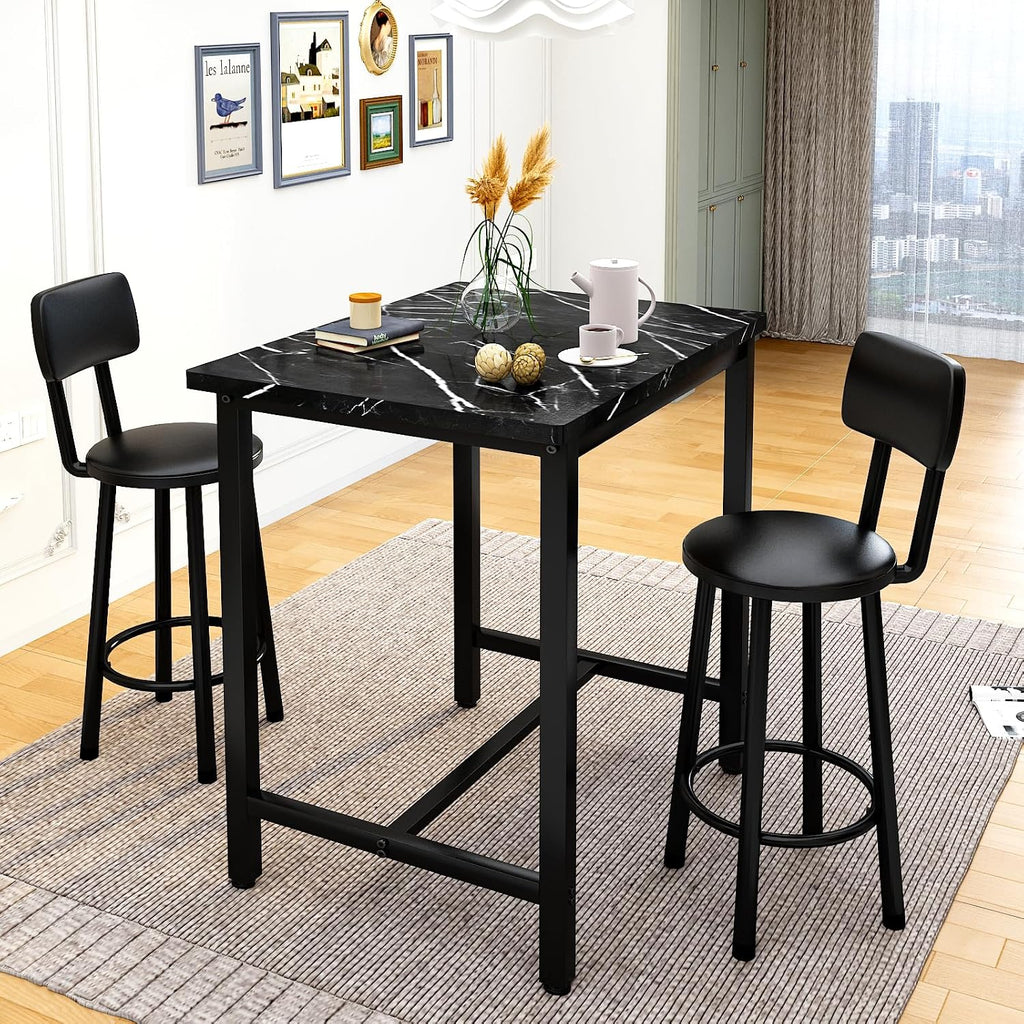 MOOSENG 3 Piece Counter Height Dining Table Set for 2, Bar Table Set of 2 Bistro Kitchen Table Sets with 2 PU Leather Bar Stools, Bar Table Set for Breakfast Nook Small Space
