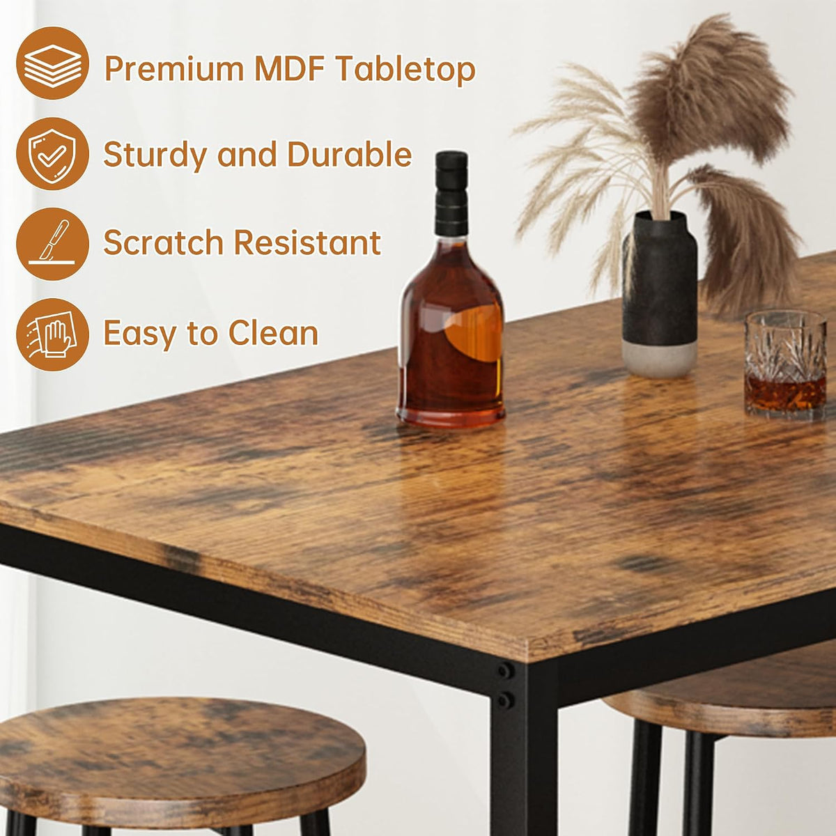 Recaceik Bar Table and Chairs Set, Industrial Counter 35.62" Height Pub Table with 4 Chairs Bar Table Set, 5 Pieces Dining Table Set Home Kitchen Breakfast Table