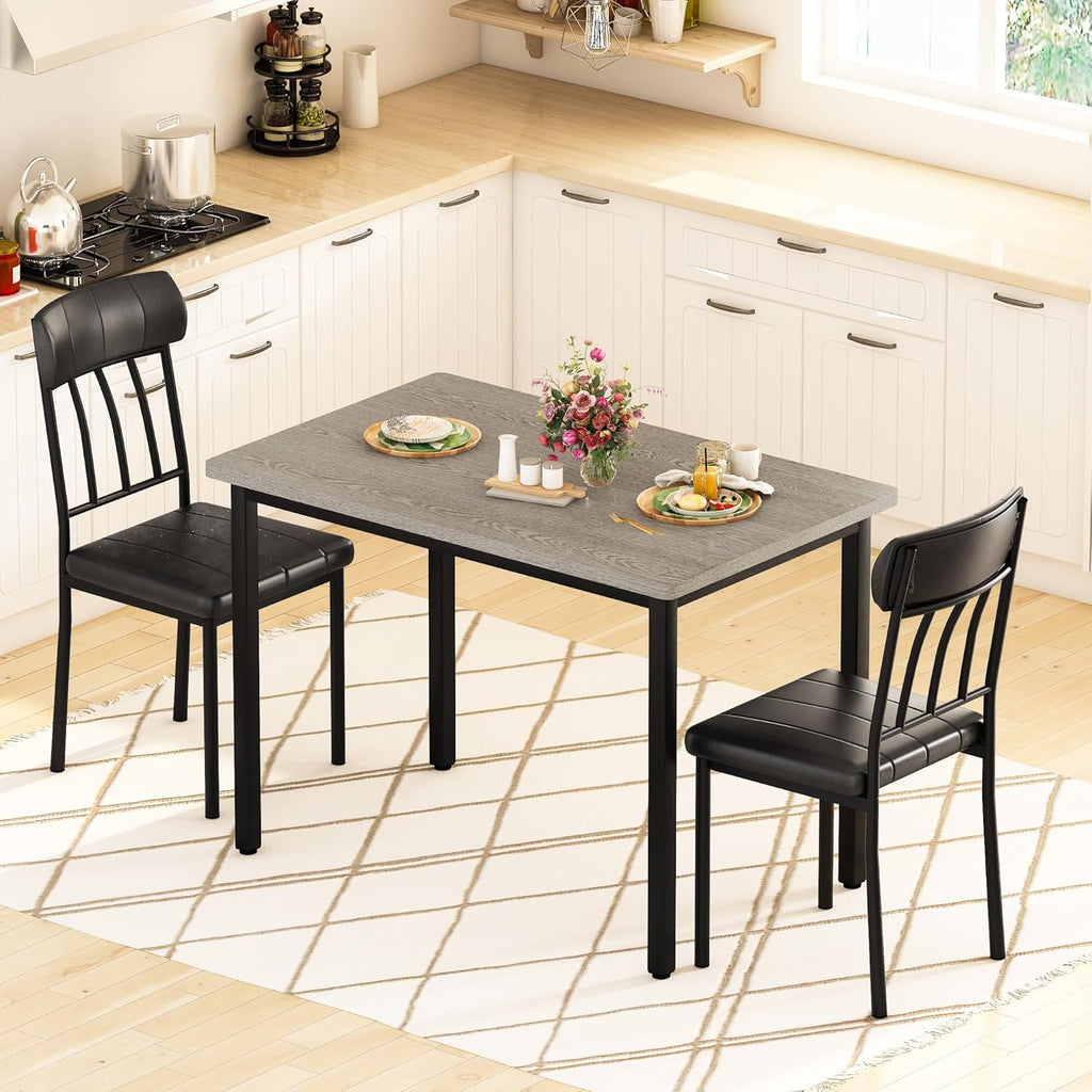 MOOSENG 3-Piece Dining Table Set for 2, Modern Style Kitchen Table and 2 Chairs, Compact Industrial Breakfast Nook Set for Small Spaces, Apartments, Living Room