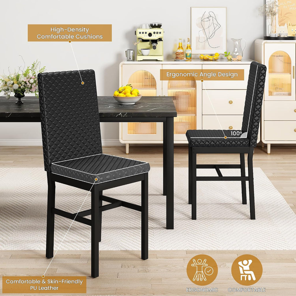 Cvortll 5 Piece Dining Table Set, Kitchen Table and Chairs Set for 4 with Faux Marble and 4 Velvet Upholstered Dining Chairs for Home, Restaurant, Black & Black