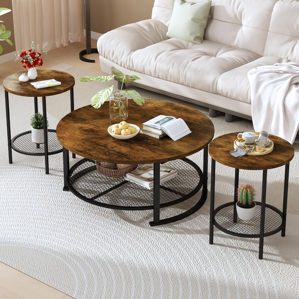 Cvortll Coffee Table Set, Coffee Table & Two End Side Table, Modern 3-Piece Living Room Table Set