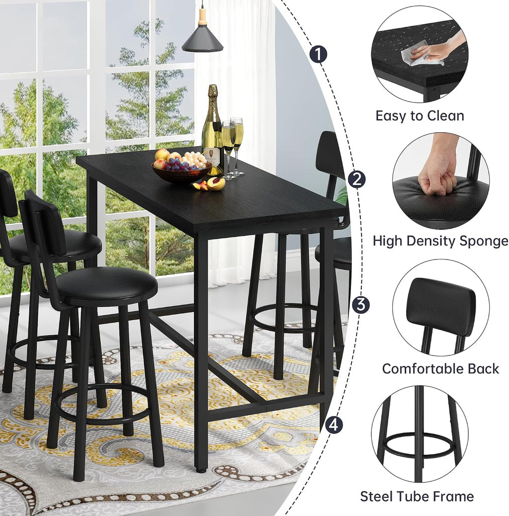 MOOSENG 4-Piece Counter Height Bar Table Dining Set with Metal Frame & 4 PU Stools, Space-Saving for Kitchen, Restaurant, Small Apartment