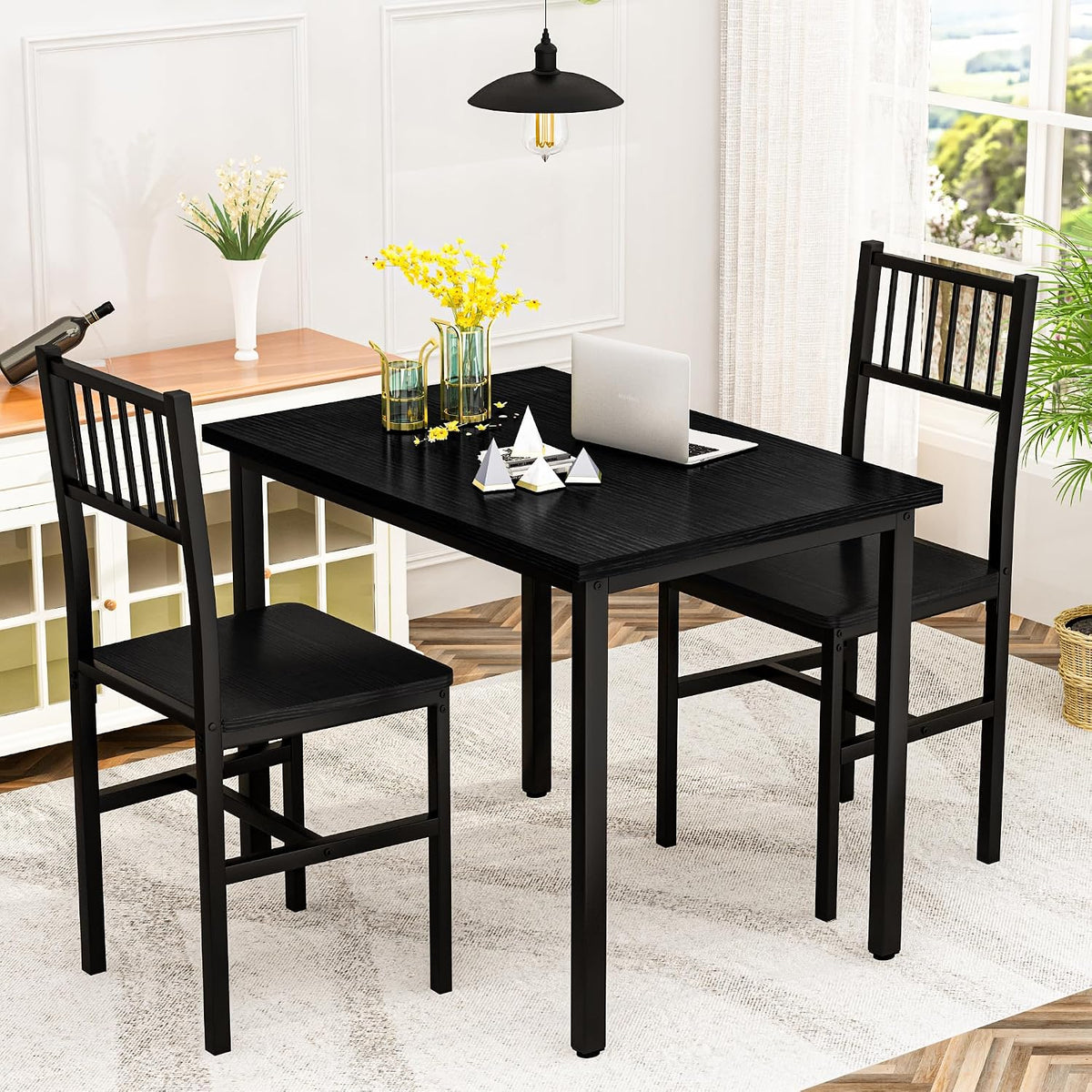 Cvortll 3-Piece Dining Table Set for 2,Wooden Farmhouse Dining Table with Storage,Square Kitchen Table Set for Dining Room,Small Space