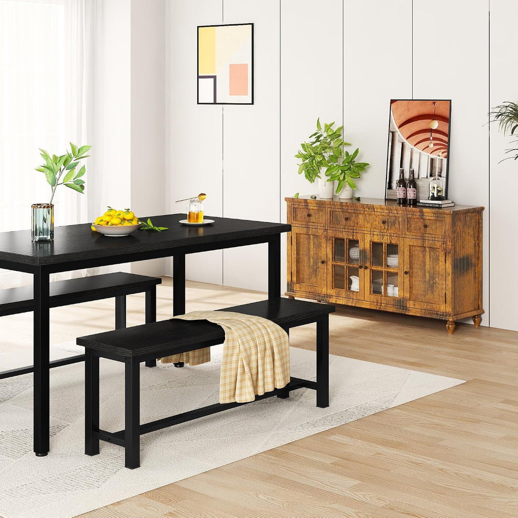 Cvortll 2-Pieces Dining Bench, 39" Rustic Wood Dining Bench Set of 2, Indoor Bench with Metal Legs, Durable and Stable for Kitchen, Living Room, Bedroom, Black