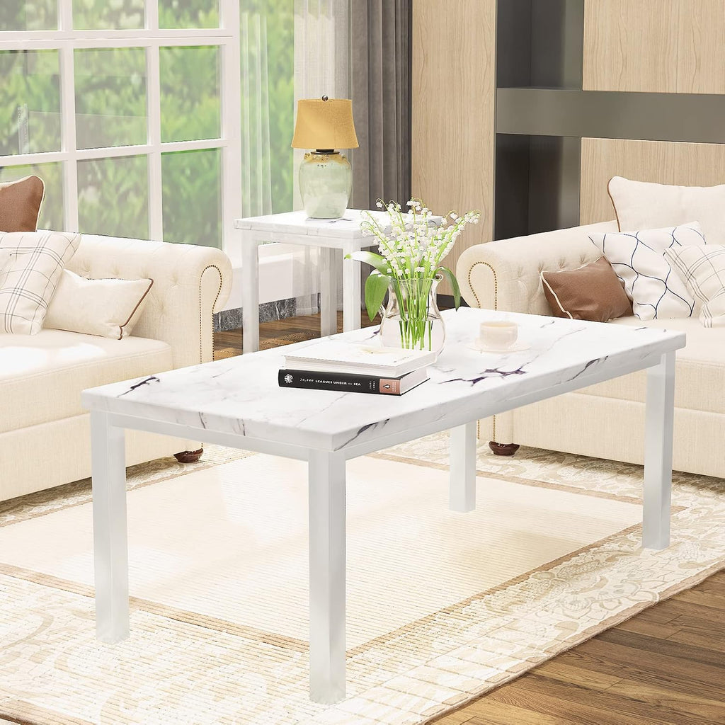 Cvortll 3-Piece Coffee Table Set, Modern Faux Marble Nesting Tables with Sturdy Metal Frame, Living Room Furniture Set Including Coffee Table and Square End Tables