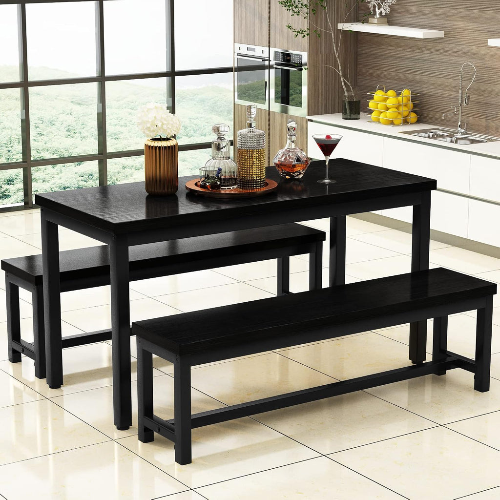 Recaceik 3 Piece Dining Room Table 28.7"H and Long Benches Suitable for Families of Four to Six